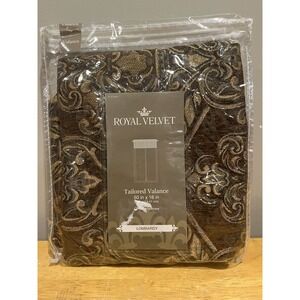 Royal Velvet Lombardy‎ Russet Brown Gold Tailored Valance Rod-Pocket, 50"x16"